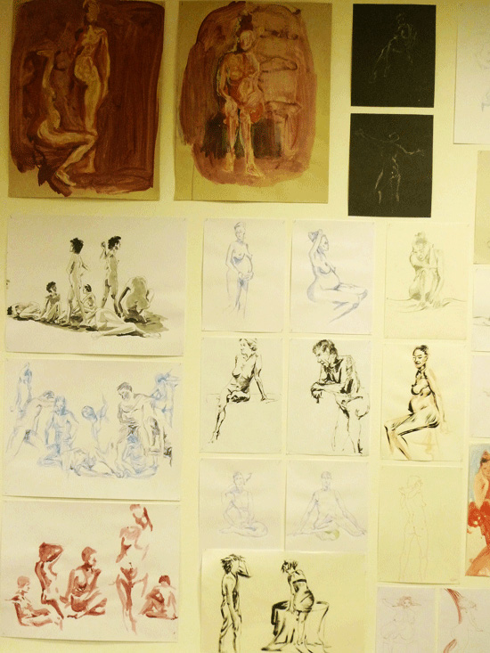 Pièces réalisées dans le cadre du cours de dessin-modèles pour adultes dispensé par Aurora Murillo